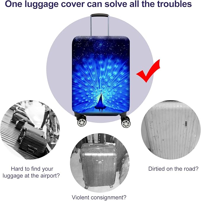 7-Mi Suitcase Cover 3D Print Design Travel Luggage Protector Trolley Case Cover 26"-28" Sleeve, BluePeacock