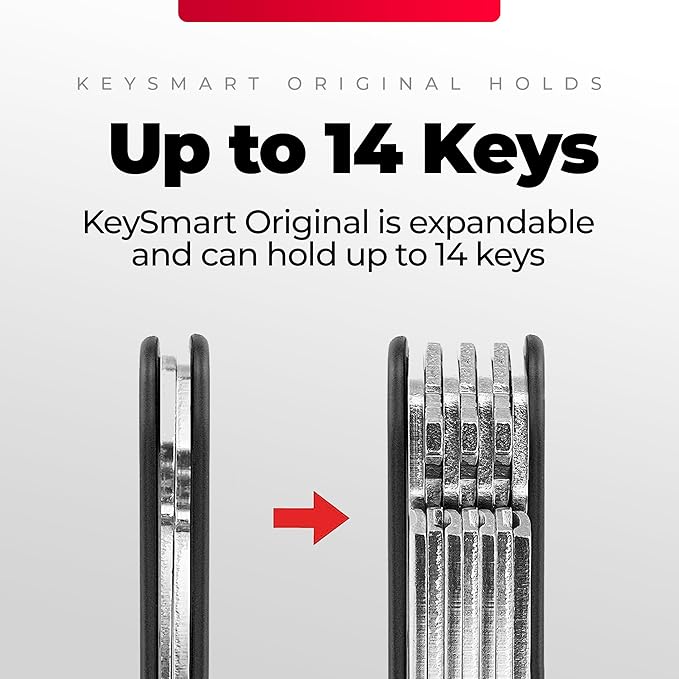 KEYSMART Key Holder for Keychain - Compact Key Organizer for Key Chain, Minimalist Clutter-Free EDC Keychains Key Ring, Black, 14 Keys