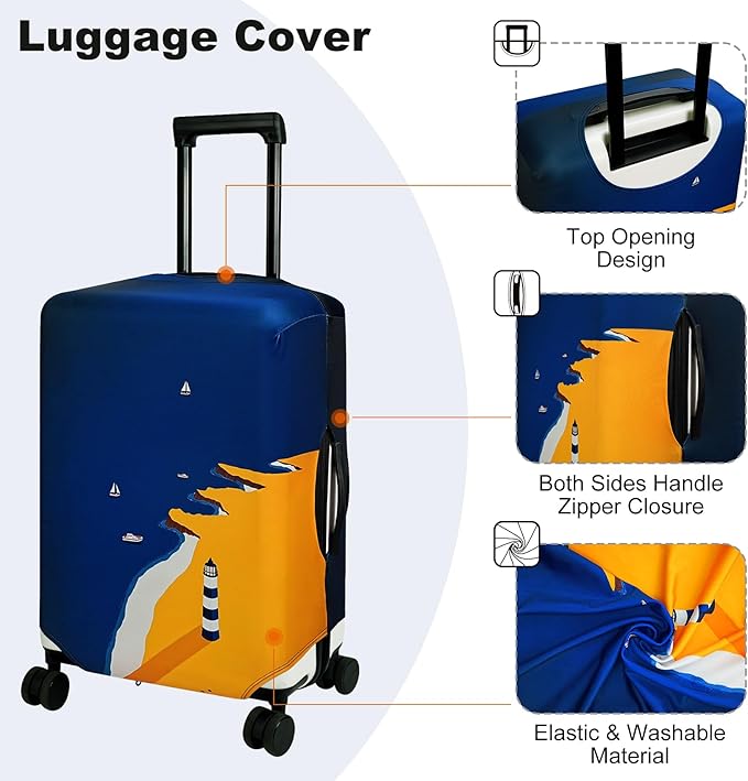 HYPER VENTURE Washable Luggage Cover - Fashion Suitcase Protector Fits 31-32 Inch Luggage (Lighthouse, XL)