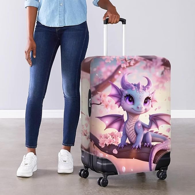 Dragon Suitcase Cover Elastic Thickness Travel Luggage Protector with Invisible Zip Washable Anti-Scratch Luggage Covers Universal Fits 26-29'' Spandex Baggage Case, Cherry Floral