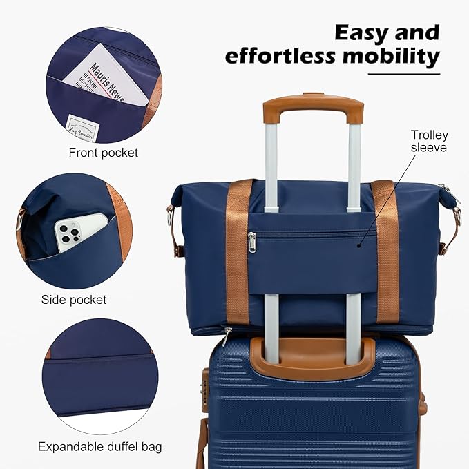 LONG VACATION 3 Piece Carry On Luggage 20 Inch Suitcase with Spinner Wheels, ABS+PC Hardshell Suitcase set with TSA Lock & YKK Zipper