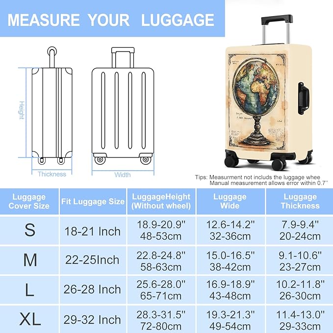 Luggage Cover Washable Suitcase Protector Anti-scratch Suitcase cover Fits 20-34 Inch Luggage (Globe, L(28-30inch suitcase))