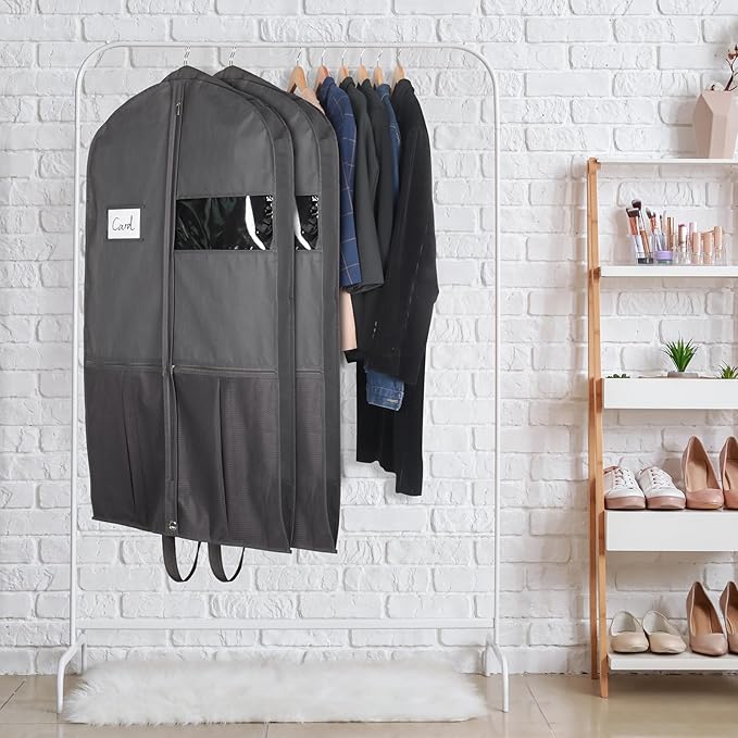 Zilink 43" Suit Bags for Closet Storage and Travel Gusseted Hanging Garment Bags for Men Suit Cover for Travel with Handles for Coats, Jackets, Shirts,Dresses, Grey