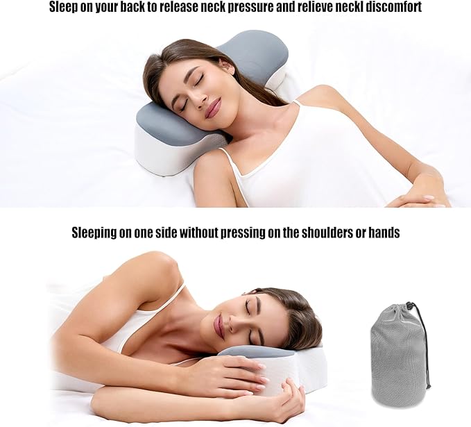 Bespilow Travel Pillow for Sleeping,Cervical Neck Support Pillow for Neck Pain Relief,Lightweight Ergonomic Memory Foam Camping Pillow,Portable Contour Pillows w/Travel Storage Bag,Cooling Cover