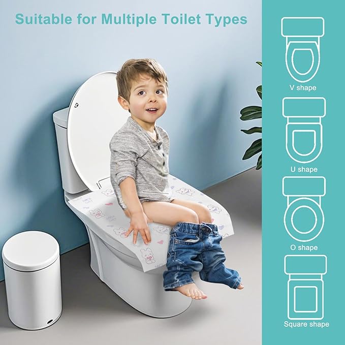 100 Packs Toddler Toilet Seat Covers Disposable, Disposable Toilet Seat Covers for Travel Waterproof Non-Woven, Travel Essentials for Kids Toddlers Potty Training (Individual Package)