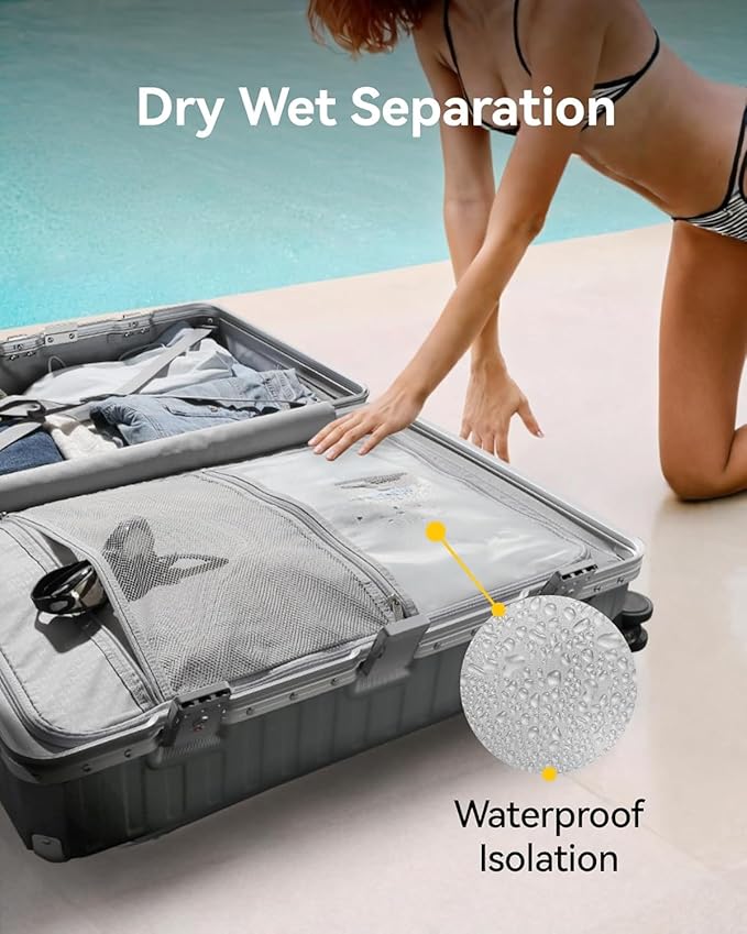 LUGGEX Checked Luggage with Spinner Wheels, 24 Inch Aluminum Frame Zipperless Polycarbonate Hard Shell Suitcase, Silver