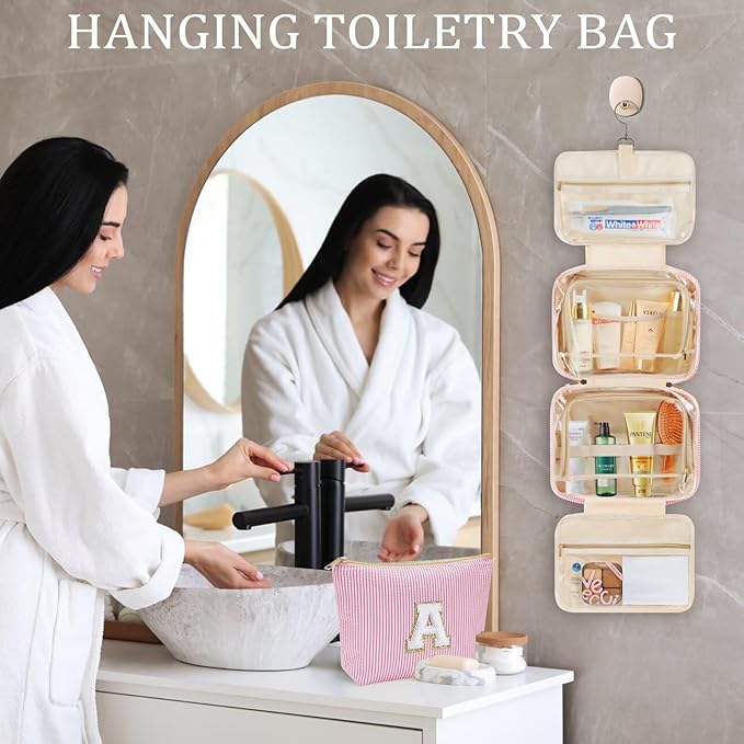 YOOLIFE Hanging Toiletry Bag for Women - Portable Makeup and Travel Bag, Cruise Ship Essentials - Letter B, Blue