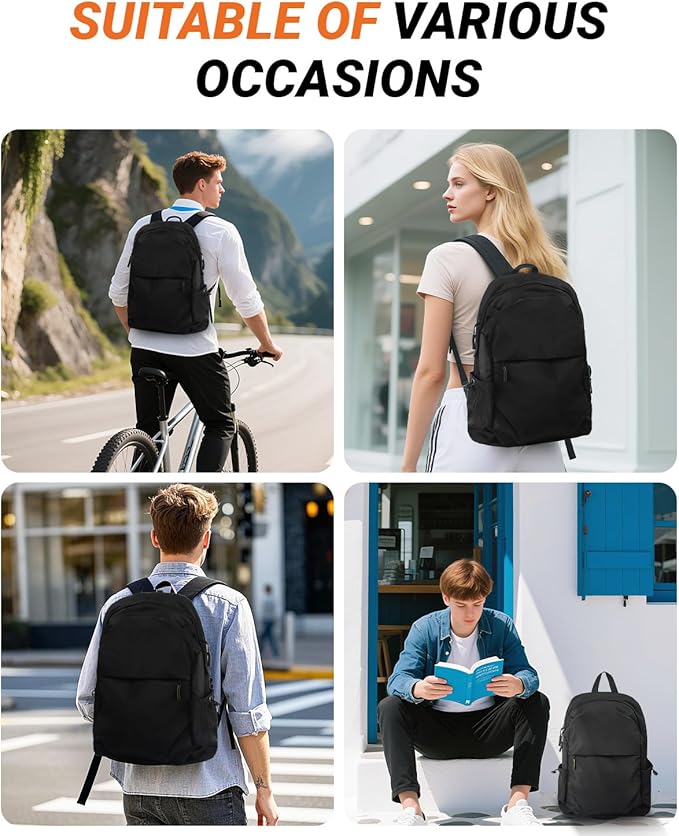 Multi-Pocket Laptop Backpack, 24L Capacity, Fits 14-inch Laptop, 16.9x12.6x5.5 inches, 1.1 lbs, Black/Navy/Gray (GREY)