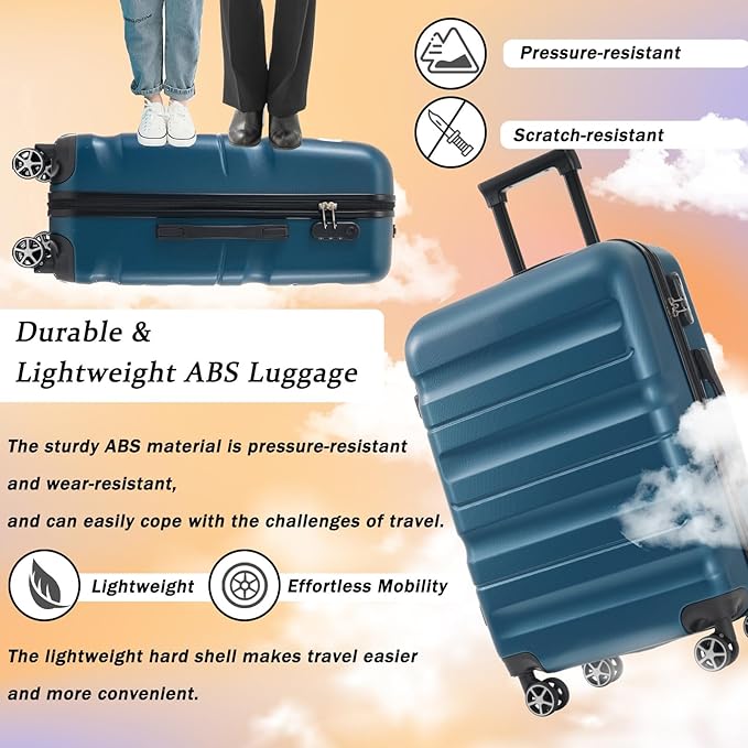 Merax 24 Inch Luggage Set Hardshell ABS Medium Suitcase with Spinner Wheels 2 Packing Cubes Lightweight Travel Luggage for Weekend Getaways Long Vacations Ink Blue