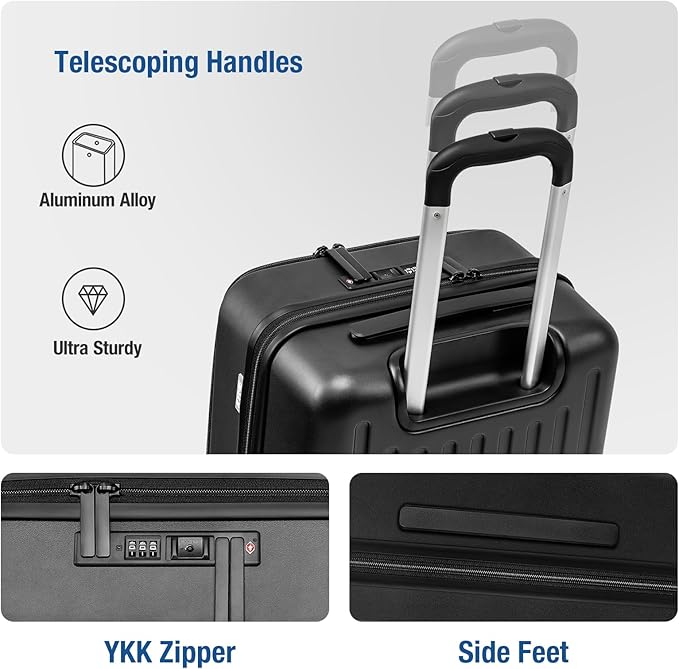 KYME Hardside Carry On Luggage Airline Approved with Laptop Compartment (Black, Carry-On 20 Inch)