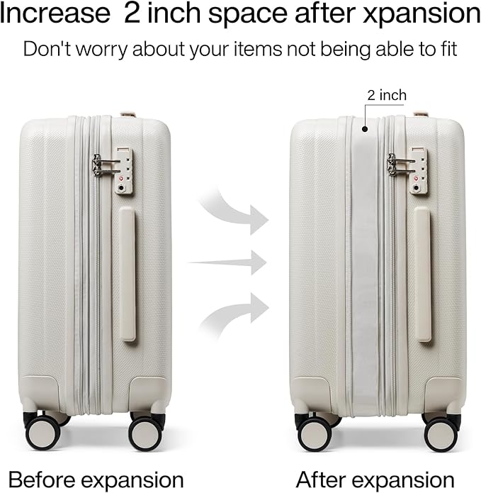 Hanke 29 Inch Expandable Checked Luggage Lightweight PC Hard Shell Luggage Suitcases with Wheels Travel Luggage Rolling Large Suitcase Travel Luggage Bag for Study Abroad.(Ivory White)