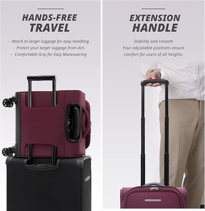 Verage Under Seat Luggage with Wheels, Softside Small Suitcase Spinner Carry On Luggage Bags for Airlines Airplanes Short Trip Men Women (Grey, 14.5-Inch Plus Underseat)
