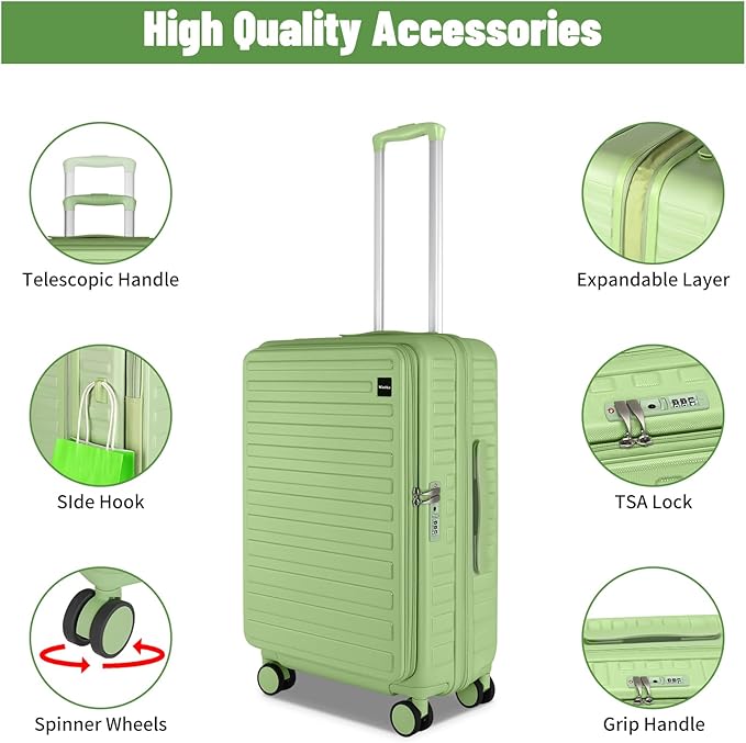 3-Piece 20/24 Top Opening Hardshell Lightweight Luggage and 28-Inch Clamshell Opening Travel Suitcase with Spinner Wheels & TSA Locks, Avocado Green 20in/24in/28in