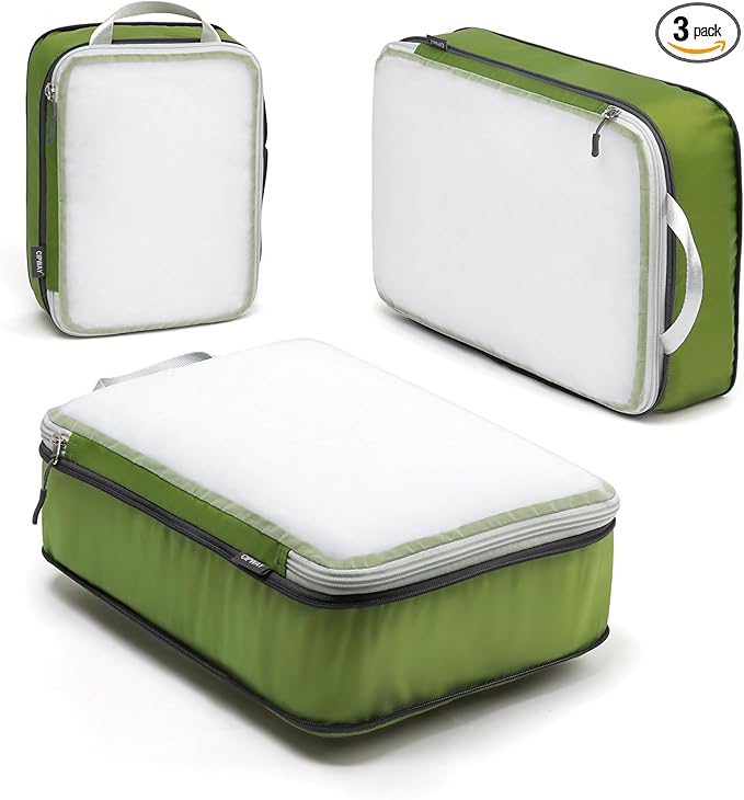 Cipway Mesh Compression Packing Cubes, Ultralight See Through Luggage Organizer Bags, Travel Essentials for Carry on Suitcase（3 Pcs,Green）