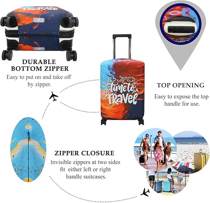 Explore Land Luggage Cover Suitcase Protector Fits 23-26 Inch Case (Time to Travel, M)