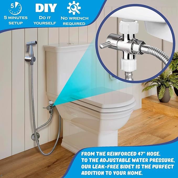 Premium Bidet Sprayer - Handheld Bide Jet Spray for Toilet | Adjustable Water Pressure | Leak-Proof Stainless Steel Toilet Bedit Sprayer | Muslim Shower | Cloth Diaper Washer | Bathroom Bidet