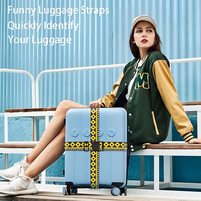 Geometric Arts Luggage Straps for Suitcases, Adjustable Luggage Travel Belt to Keep Luggage Security While Travel, Strong Polyester Fabric, Easy-to-Recognize Funny Pattern Travel Accessories, 2 Pack