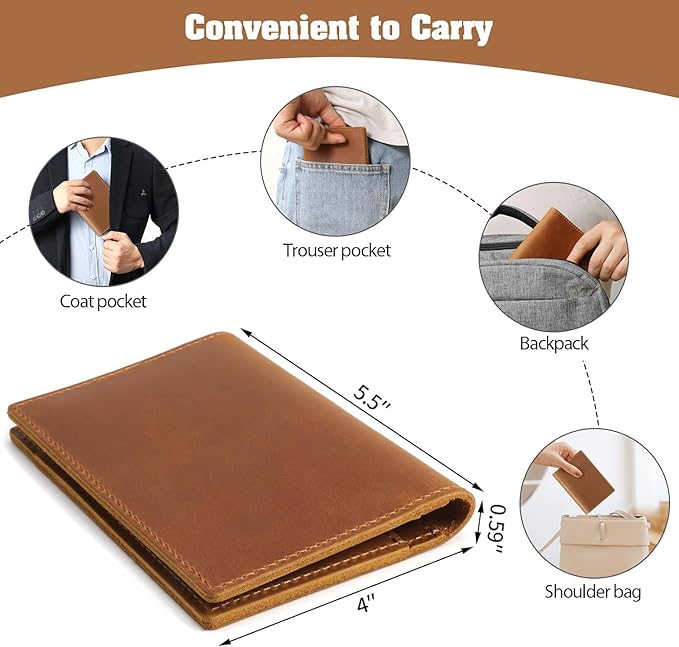 Jack&Chris Leather Passport Holder, Handmade Passport cover, Travel Wallet Cover Case for Men and Women, Leather Travel Documents Organizer Protector, Brown-Red, 2PC