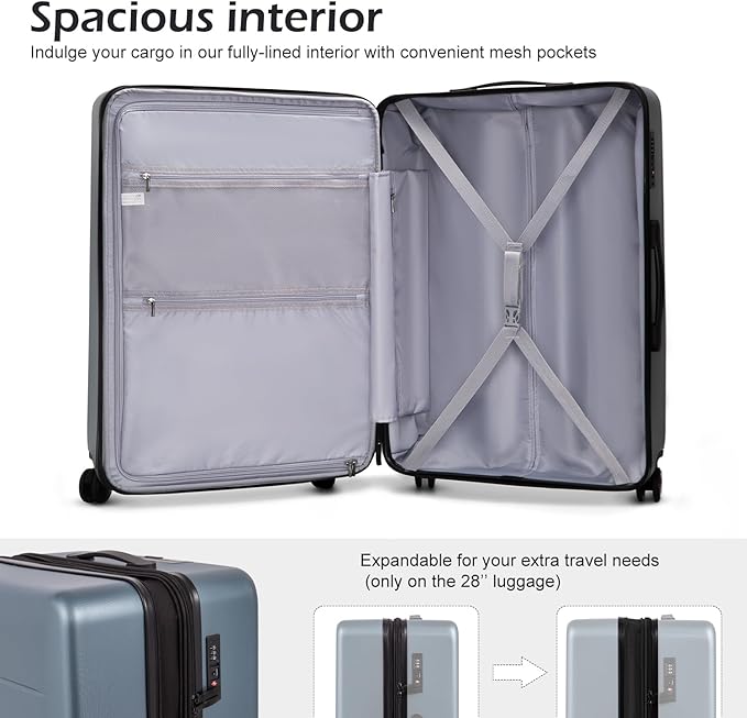 Coolife Luggage Suitcase Piece Set Carry On ABS+PC Spinner with pocket Compartment(White, 2-piece Set)
