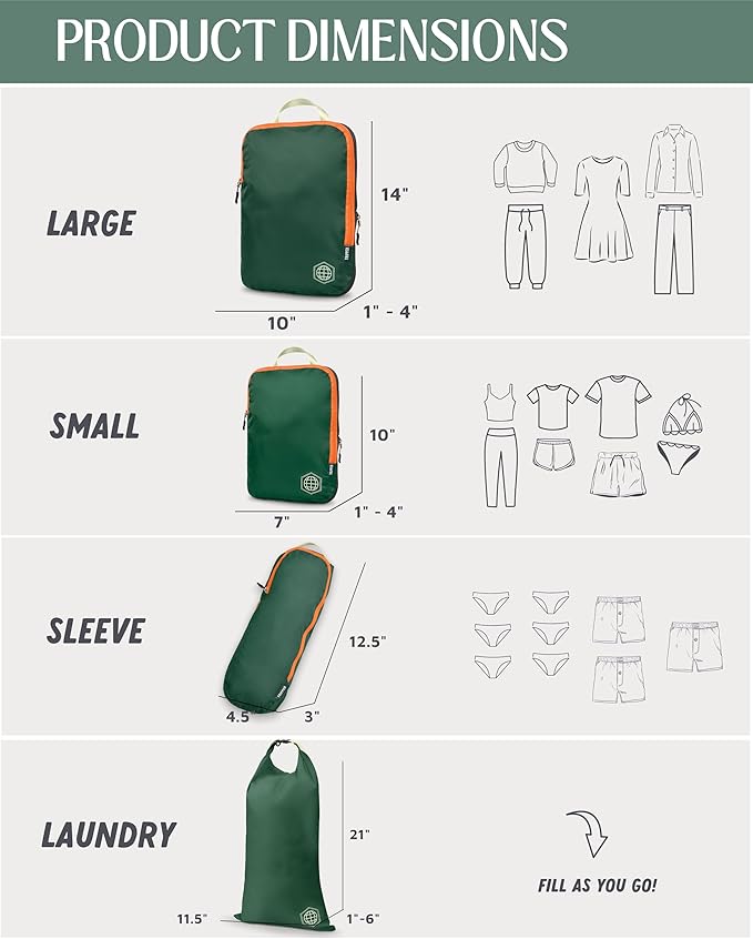 Compression Packing Cubes Set for Travel - Lightweight, Durable Clothes Organizer for Carry-On Luggage and Suitcases by TRIPPED Travel Gear
