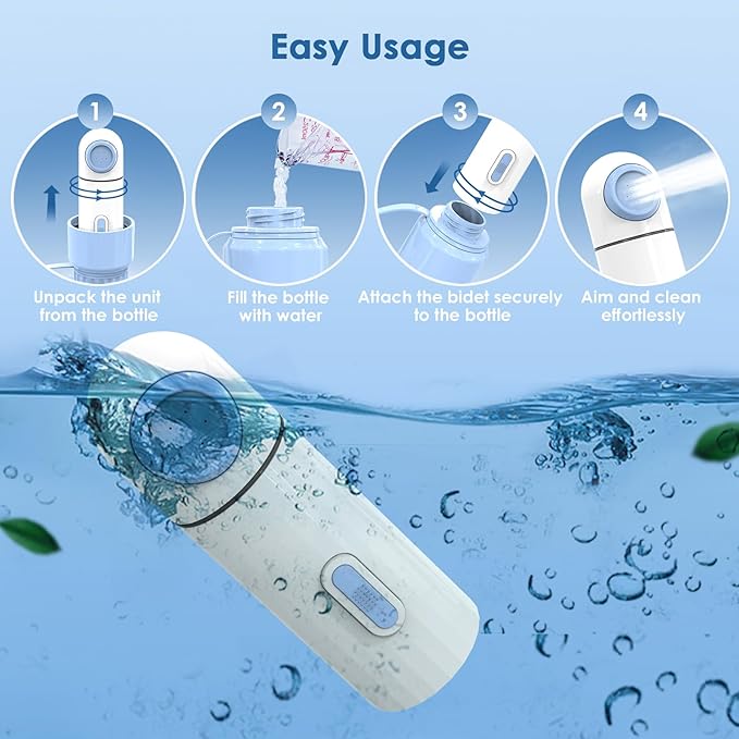 Portable Bidet for Travel – 350ml High Pressure Handheld Electric Portable Bidet - IPX7 Waterproof, Pocket-Sized Rechargeable Travel Budet Bottle for Women, Men & Baby - Personal Hygiene Cleaning