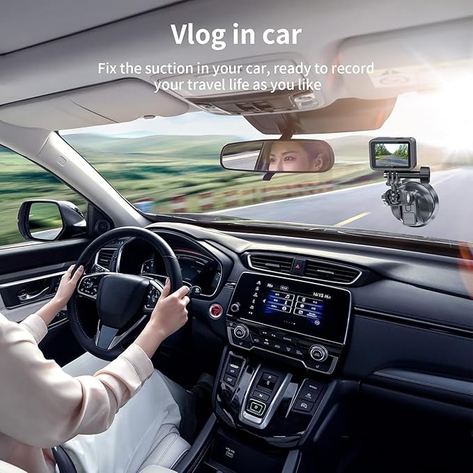 TELESIN Suction Cup Car Mount with Phone Holder, Windshield Window Dashboard Boats Vehicle Attach for DJI Action 5 Pro Action 4 3 GoPro Max Mini Hero 13 12 11 10 9 8 Insta360 X5 X4 X3 Ace Pro Pocket 3
