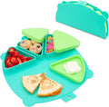 On-The-Go Snack Mat – Baby Silicone Travel Dining Placemat – Portable Silicone Toddler Plate – Reusable Snack Container with 3 Compartments and Lids for 6 Months + (Aqua)