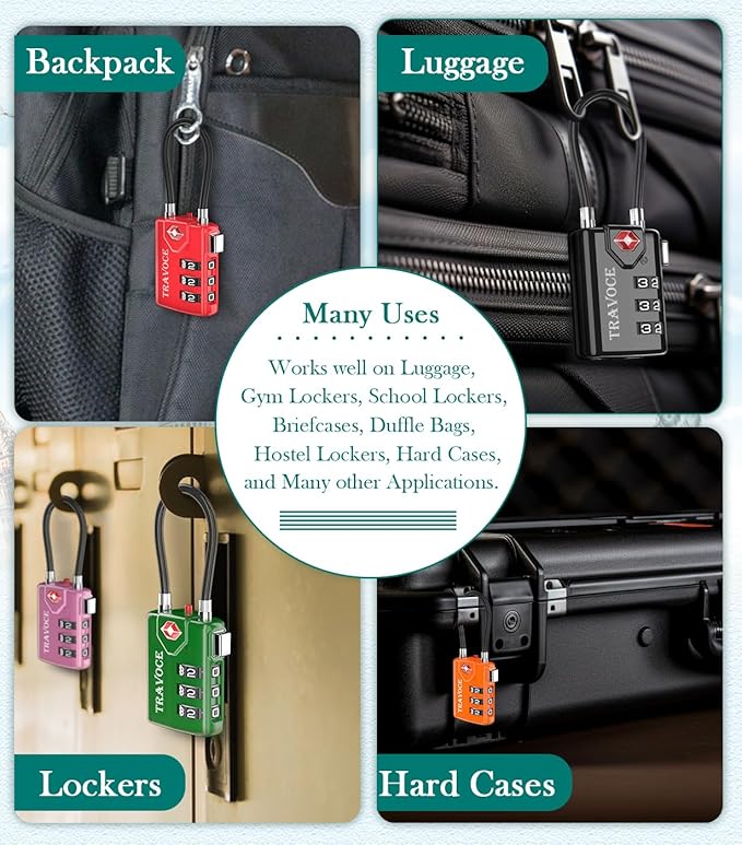 TSA Approved Luggage Locks, Travel Locks Which Also Work Great as Gym Locks, Toolbox Lock, Backpack and More, Black 6 Pack