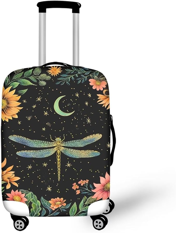 Dragonfly Luggage Cover for Womenn Girl Anti-Scratch Suitcase Covers Fit 18-21 Inch Travel Luggage Covers for Suitcase Star and Moon Luggage Cover Protector Decor Elastic Baggage Case