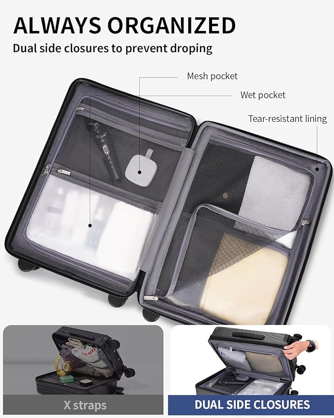 ECOHUB Hardside Expandable Carry On Luggage, Recycled PC 24" Rolling Luggage 26x16x11 Airline Approved with Spinner Wheels & TSA Lock, Lightweight Hardshell Travel Suitcase, 24inch Carry-on Grey