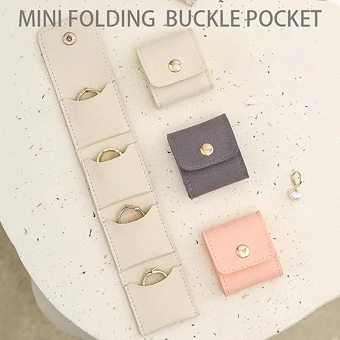 Mini Travel Jewelry Bag - Small Foldable Jewelry Case & Organizer Pouch with Snap Closure, Soft Fabric for Tangle-Free Necklaces Rings Earrings, Portable Storage Holder for Women Gift (Pink x 1)
