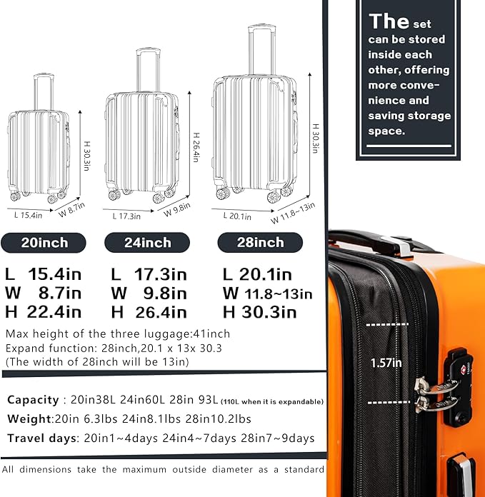 Coolife Luggage Expandable(only 28") Suitcase PC+ABS Spinner 20in 24in 28in Carry on (wine wind new, L(28in))
