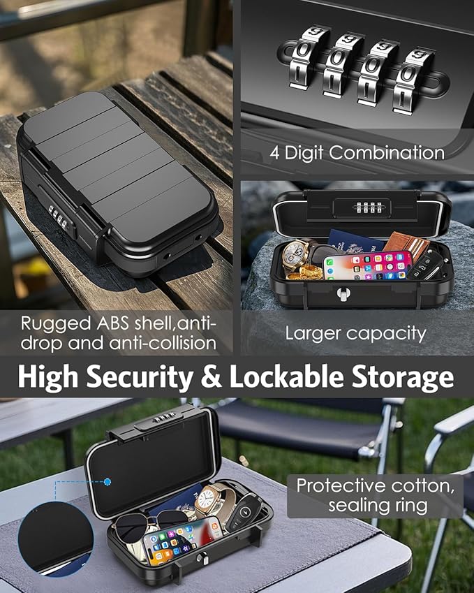 AMIR Portable Safe Box, Combination Security Case LockBox with Code, Waterproof Anti-Theft Mini Travel Safe Box with Removable Chain, Portable Lock Box for Home, Office, Christmas
