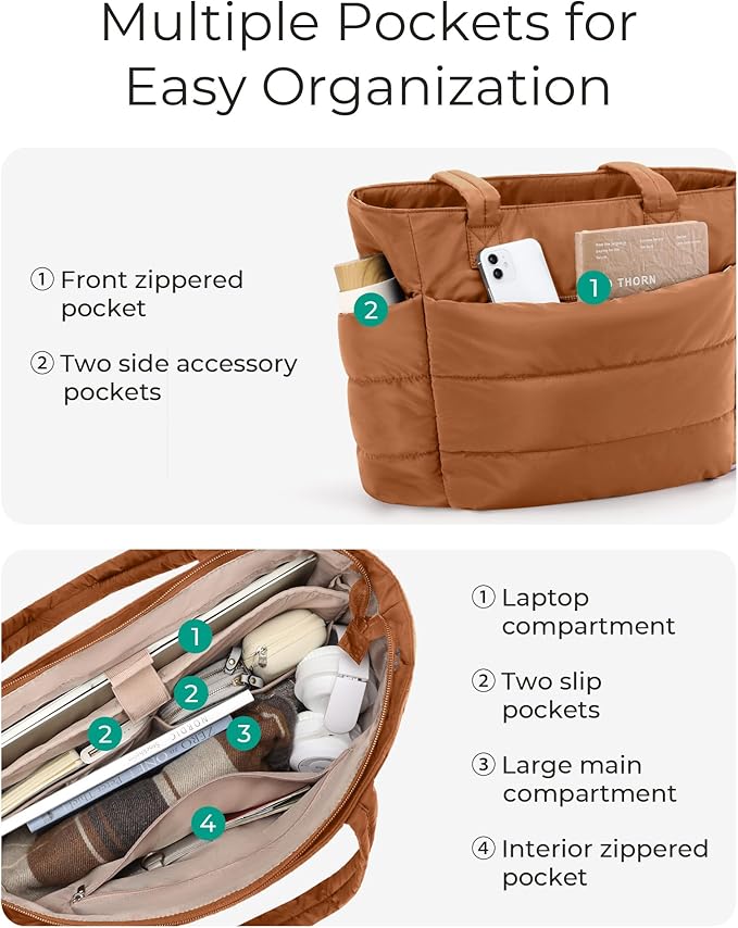 BAGSMART Tote Bag for Women, Lightweight Puffy Tote Bag with Compartments Shoulder Bag Handbag for Travel, Work, Gym,