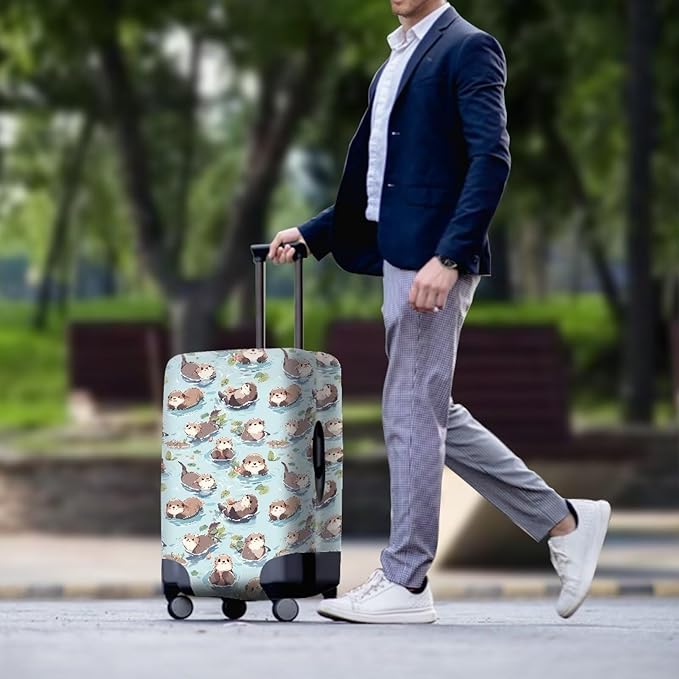 Otter Print Suitcase Cover Fit 18-21 Inch Travel Luggage Covers with Zipper Non Slip Luggage Cover for Suitcase Zip Closure Elastic Suitcase Cover Protector Cute Baggage Cover