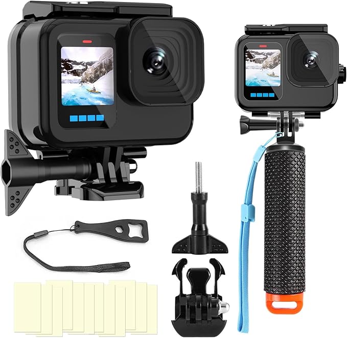 Compatible for Go Pro Hero 13 12 11 10 9 Black Waterproof Housing Case 60M/196FT Protective Underwater Diving Case Shell with Cameras Handle Mount Accessories Kit