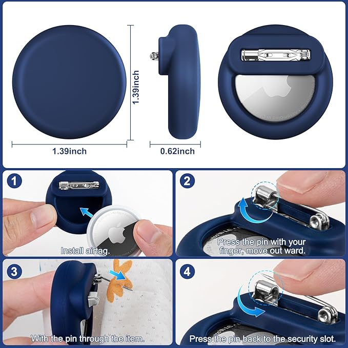 Compatible for Air Tags-4 Pack Apple Kids Hidden, for Airtag Holder for Kid, for AirTag Hidden Kids Holder with Invisible Pin, for Children, Elderly, Luggage, Clothing (Black Gray Navyblue Sky Blue)
