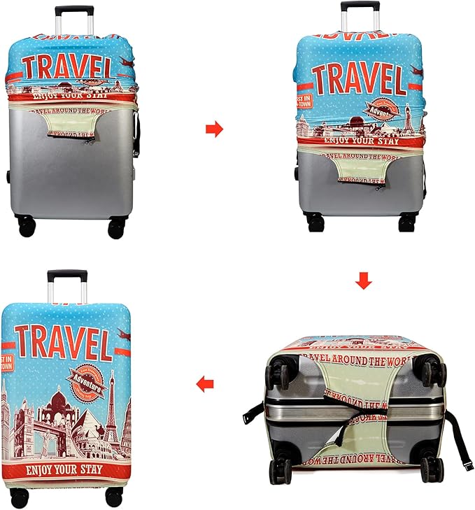 WUJIAONIAO Travel Luggage Cover Baggage Suitcase Cover Protector Skins 18-32 Inch (Tourist Attraction A28, XL (for 29-32 inch luggage))