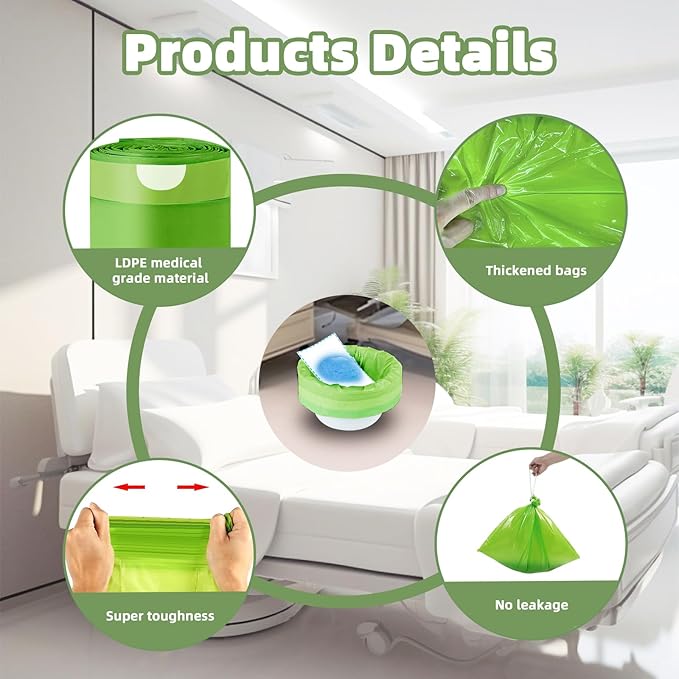 W&Y 100 Pack Commode Liners with Super Absorbent Pads, Universal Fit All Standard Toilet Chair Bucket，Vanilla-Scented Portable Sanitary Bag for Adult Toilets and Camping Toilets（100 Bags+100Pads）