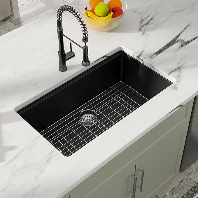 Dcolora 30 Inch Matte Black Kitchen Sink Workstation Granite Composite Undermount Single Bowl Kitchen Sink,DC-GU8769