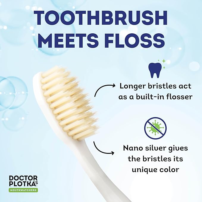 MOUTHWATCHERS Soft Flossing Toothbrushes, Value Pack of 4, Orange, Manual Toothbrush for Adults, Ultra Clean, Good for Sensitive Teeth and Gums, by Dr. Plotka's