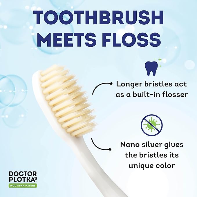 MOUTHWATCHERS Soft Flossing Toothbrushes, Value Pack of 4, Blue, Manual Toothbrush for Adults, Ultra Clean, Good for Sensitive Teeth and Gums, by Dr. Plotka's
