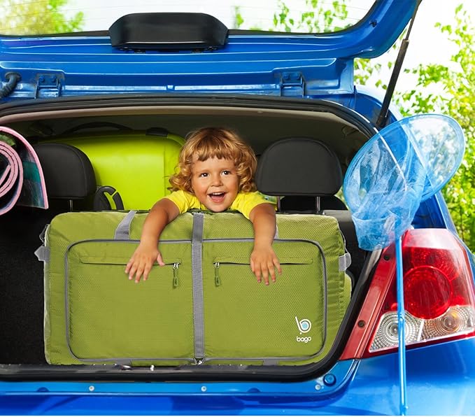 Bago Large Foldable Duffel Bags for Traveling Women & Men - 120L Packable Duffle Bag for Travel with Shoe Compartment - Water Repellant, Heavy Duty, Lightweight Folding & Collapsible (Green)