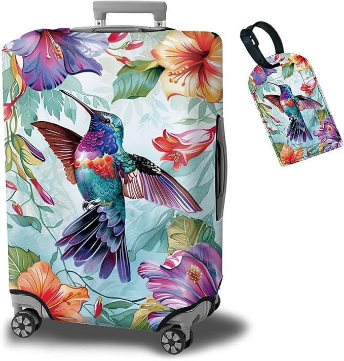 Luggage Cover Suitcase Protector + Tag, Hummingbirds Travel Cover for 29-30 inch Luggage (XL) with Concealed Zipper, Washable Elastic Cloth, Dustproof, Anti-Scratch