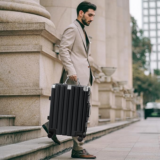 Krute Checked Aluminum Frame Suitcase 24 Inch Zipperless Luggages Hardside PC Luggage With Spinner Wheels TSA Lock USB Charger Suitcases(1 Piece)