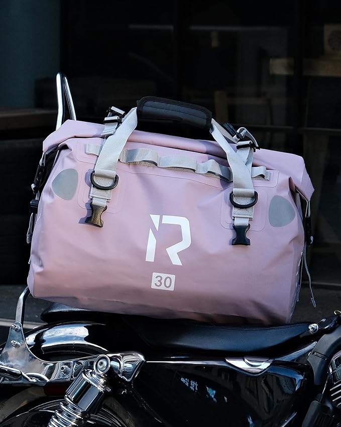 IRON JIA'S Motorcycle Dry Bag - Waterproof Duffle & Luggage Tail Bag Saddle Bags with Roll Top Closure, Shoulder Straps, Inner Pocket and Mesh Pocket (Purple, 50L)