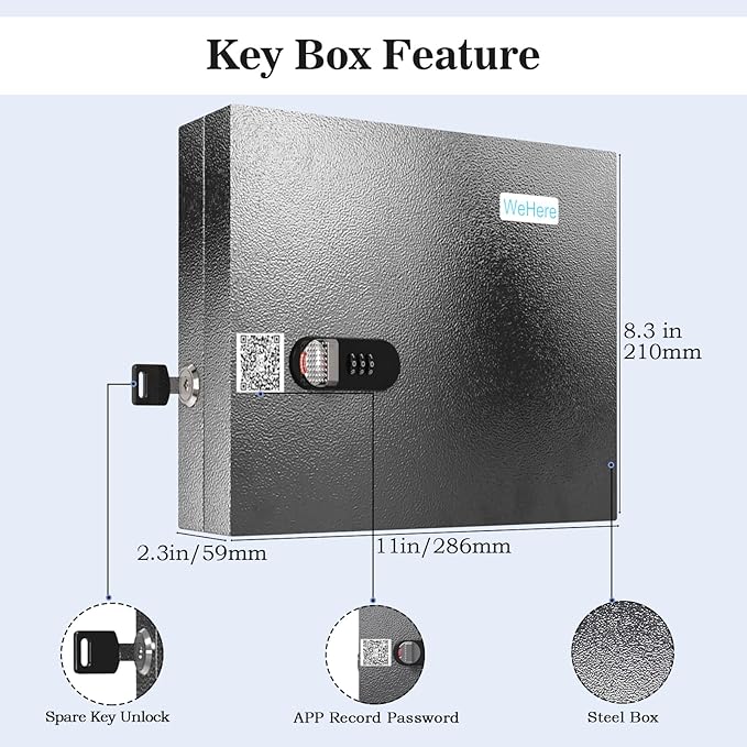 WeHere Key Lock Box, Wall Mount Key Cabinet With 16 Key Tags & Combination Lock - Mini ERP - Great for Valets, Hotels and House Keeps