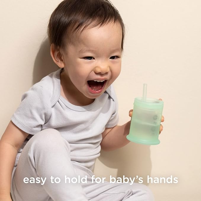 Olababy Silicone Training Cup with Straw Lid | Babies Water Drinking Cup | 6+ Mo Infant To 12-18 Months Toddler | Sippy Cup For Kids & Smoothie Cup | Baby Led Weaning (Kiwi, 5 oz)