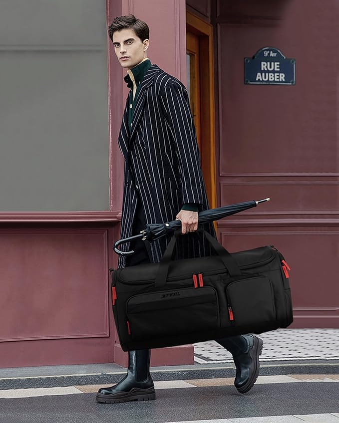 Large 3 In 1 Waterproof Garment Duffle Bags for Travel with Shoe Compartment, Mens Carry On Convertible Garment Bags for Travel Combo with Wet Compartment, Suit Bag Travel for Men and Women (black)