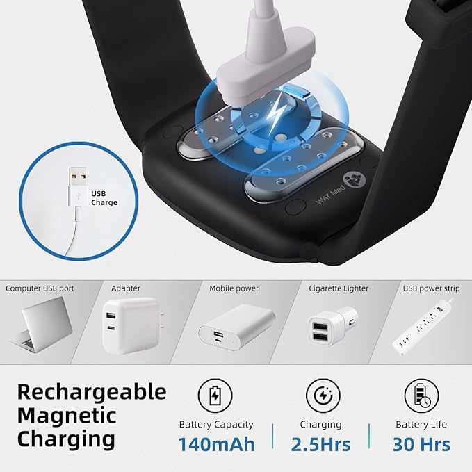 EmeTerm Fashion FDA Cleared Relieve Nausea Electrode Stimulator Morning Sickness Motion Travel Sickness Vomit Relief Rechargeable No Gel Drug Free Wrist Bands Without Side Effects (Jet Black)